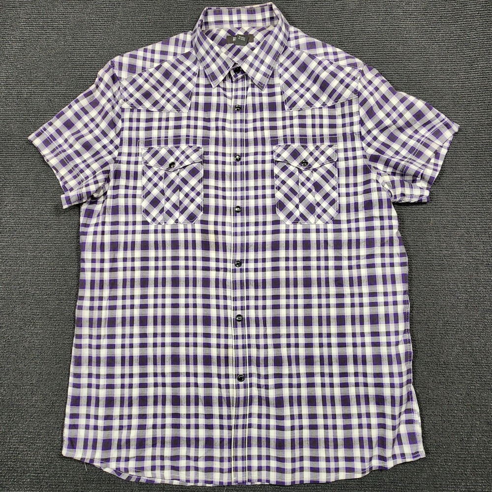 Kenneth Cole Reaction Button Down Shirt Mens Large Purple Plaid Western‎ Casual